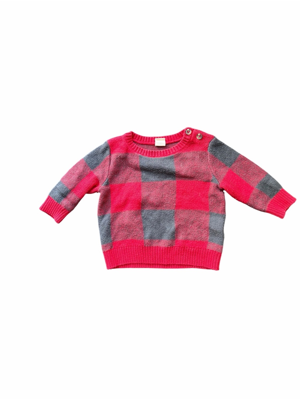 Red and Black Check Knit Baby Sweater